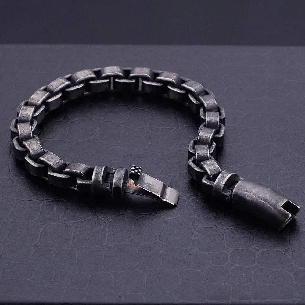 Solid Black Stainless Steel Men Bracelet Vintage Jewelry 9MM Wide Chain Link Friendship Men's Bracelets & Bangles For