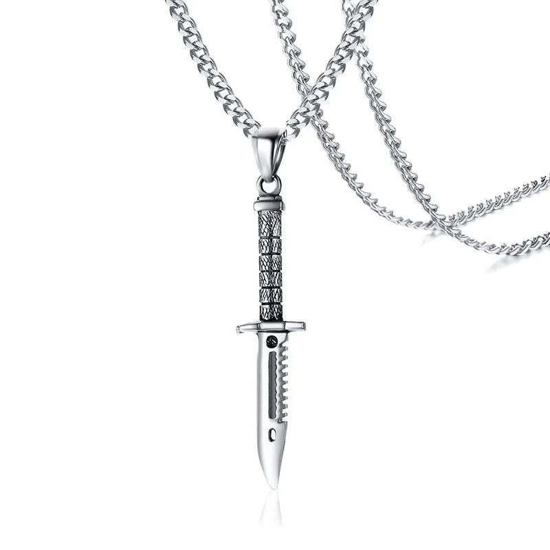 Supernatural Sword Dagger Knife Necklace Pendant for Men Stainless Steel Male Bike Jewelry