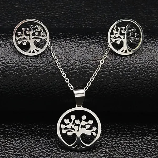 Tree of Life Set Necklace — Gold Stainless