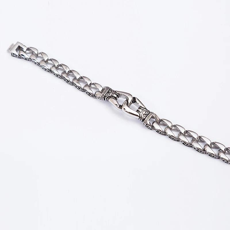 Vintage Solid Stainless Steel Charm Man Bracelet for Men Totem Chain Men‘s Bracelets On Hand Bands Viking Jewelry