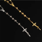 8mm yellow gold rosary necklace. Star Maria Christ's cross necklace. Jesus Christ Cross Pendant Chain Gift Jewelry