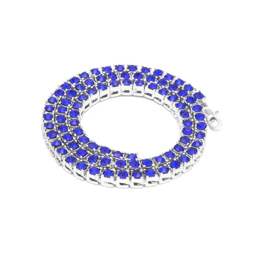 THE BLING KING  1 Row Tennis Chains Necklace For Men Iced Blue/Red/Black Colored Rhinestones Link Choker Hiphop Jewelry