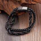 Double Chain Link Stainless Steel Men's Bracelets For Man Vintage Male Bangles Jewelry With Magnet Clasp 10 Inches