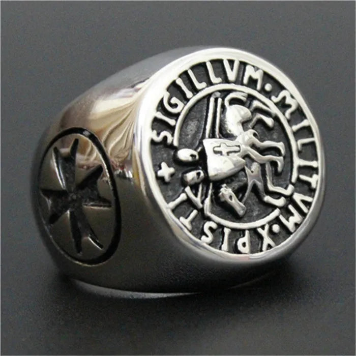 Knights Templar Seal Horse Rider Ring — 316L Stainless Steel