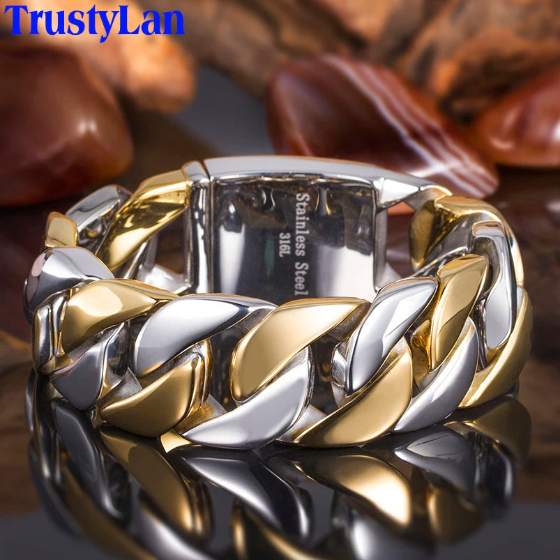 Massive 12/23MM Wide Curb Link Chain Men's Bracelets & Bangles In 316L Stainless Steel Strap Hand Bands for Man Mannen