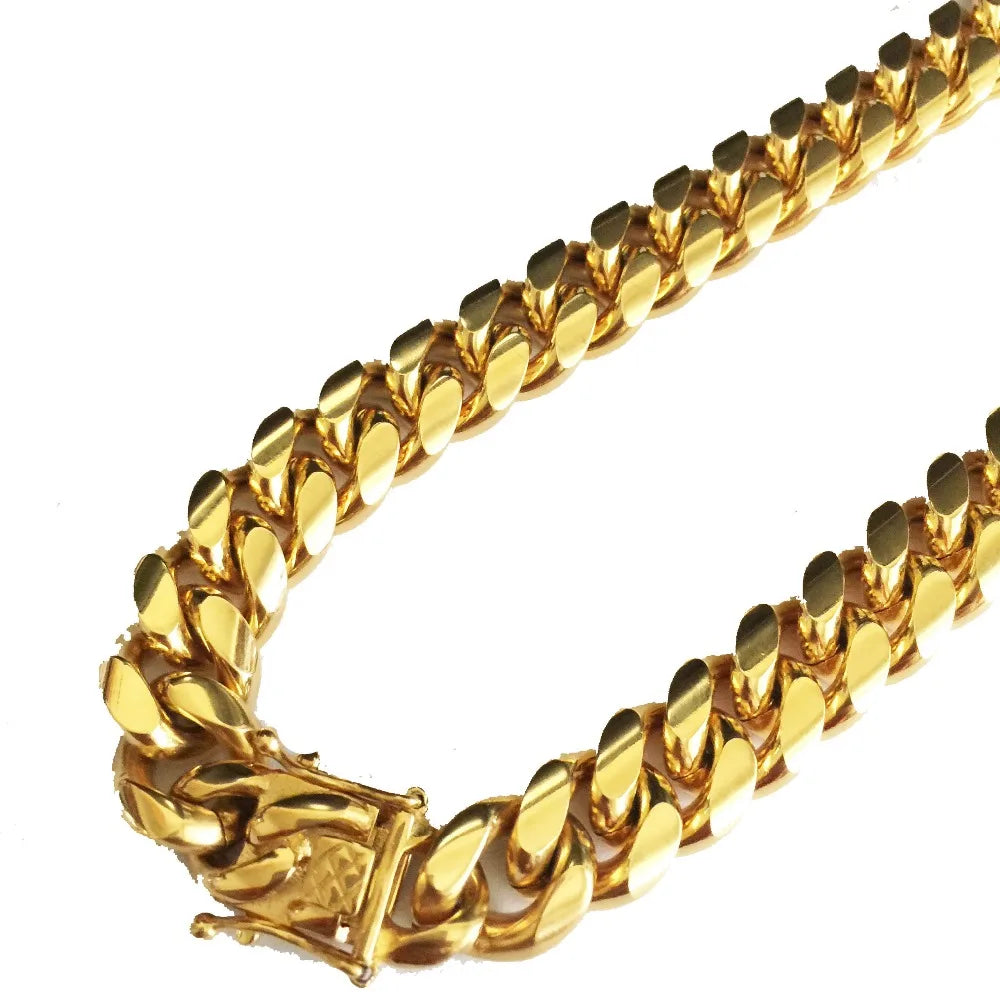 Qmzchentrendy 14mm Stainless Steel Polishing Gold Silver Plated Curb Cuban Chain Necklaces Boy Hip hop Dragon Clasp Men jewelry