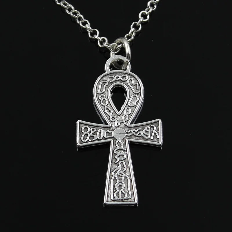 New Fashion Egyptian Ankh Life Symbol Pendants Round Cross Chain Short Long Mens Womens Silver Color Necklace Jewelry
