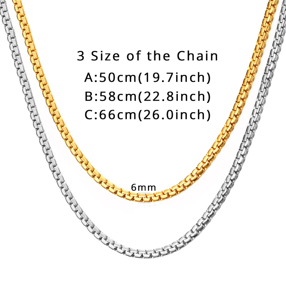 Mens Chain 6MM Long Necklace for Men 20" 23" 26" Gold Color Stainless Steel Flat Snake Chain Necklaces Men Chain