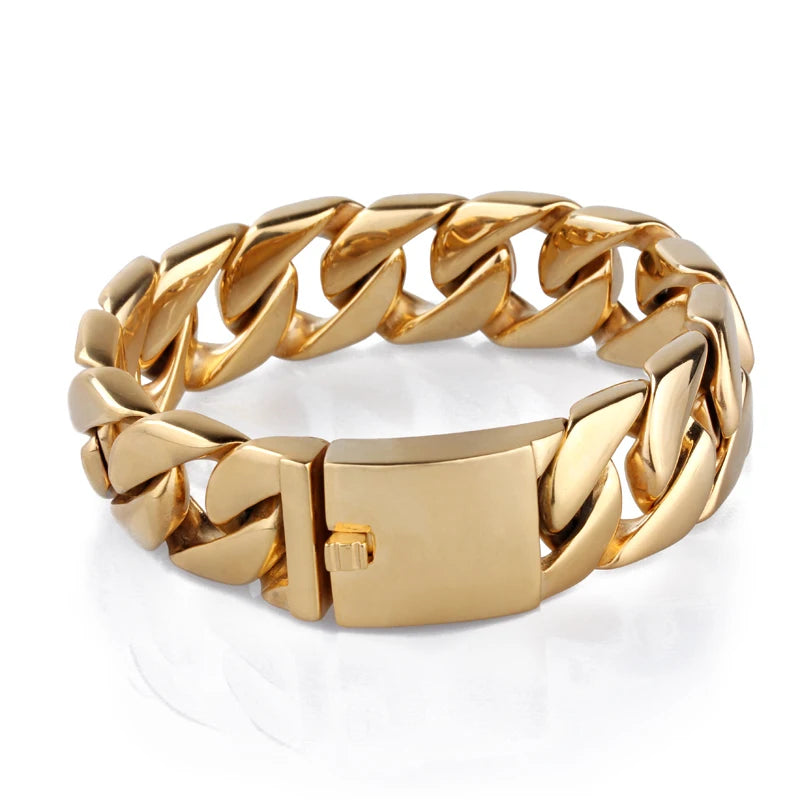 Luxury Gold Color Man Bracelet Snap Button Men's Jewelry Polished 316L Stainless Steel Men's Bracelets Bangles Mannen
