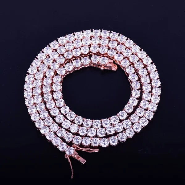 Bubble Letter 1 Row Tennis Chain Zircon Necklace Hip Hop Jewelry Gold Color Copper Material Men Rock Link 18inch 20inch