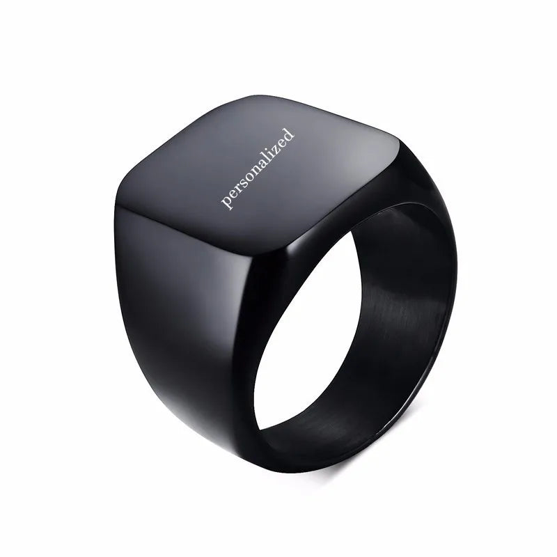 Monogram Black Signet Ring — Stainless Steel