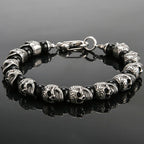 Gothic Stainless Steel Ghost Skull Heads Beads Bracelet for Men 8MM Natural Stone Men‘s Beaded Bracelets Rock Skeleton
