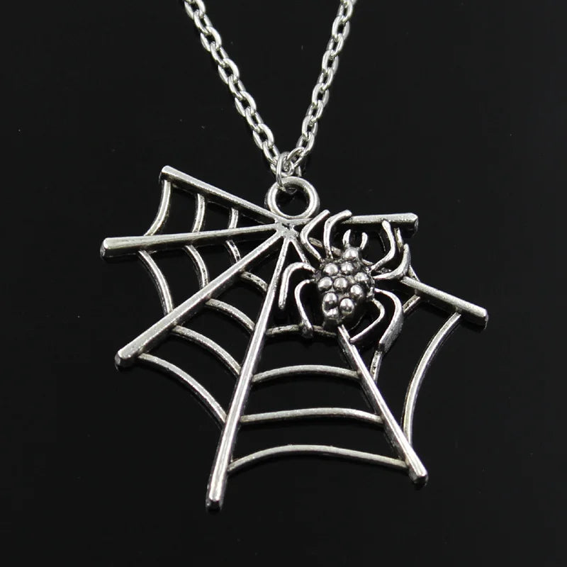 New Fashion Spider Cobweb Pendants Round Cross Chain Short Long Mens Womens Silver Color Necklace Jewelry Gift