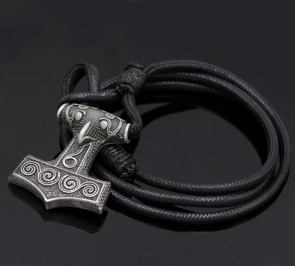 Leather Adjustable Viking Odin Raven Thors Mjolnir Hammer Viking Amulet Hammer Scandinavian Norse Bracelet for Men