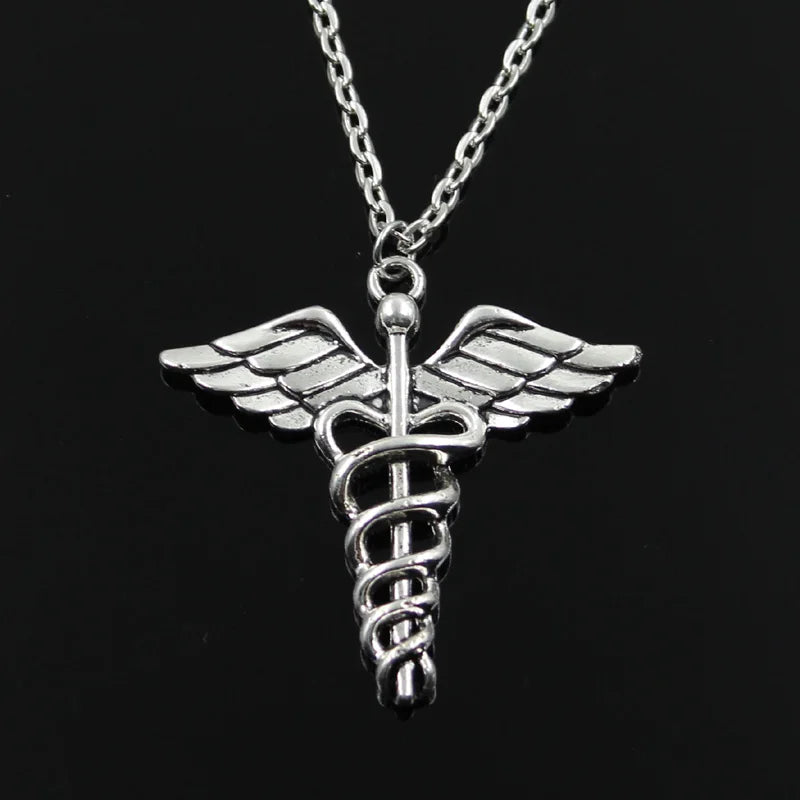 New Fashion Caduceus Medical Symbol Md Pendants Round Cross Chain Short Long Mens Womens Silver Color Necklace Jewelry Gift