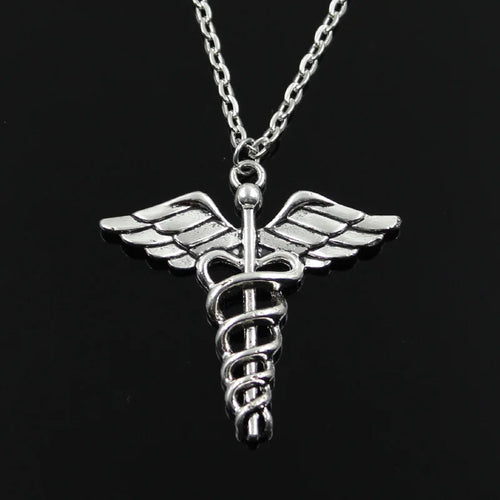 Caduceus Cross Silver Necklace