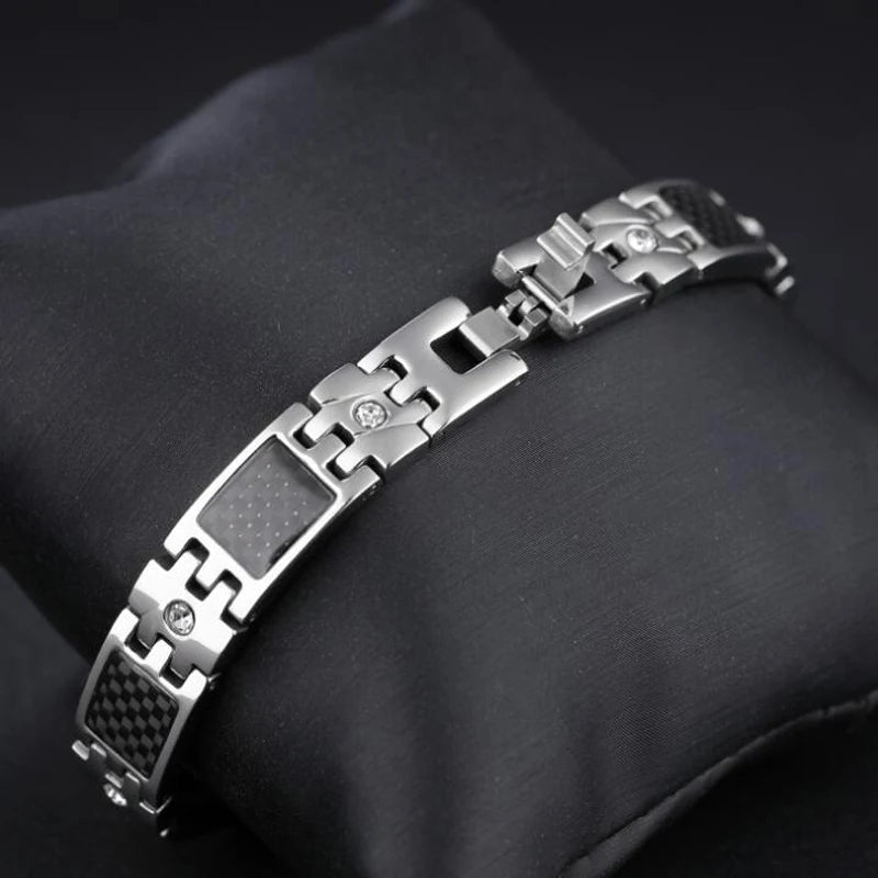 10MM Wide Chain Men's Bracelets Stainless Steel With Magnetic Hematite Stone Bracelet for Men Male Jewelry Healthy Care