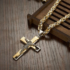 6mm Flat Byzantine Chain Necklace For Men's Neck Jewelry Stainless Steel Silver Gold Black Color Jesus Cross Pendant