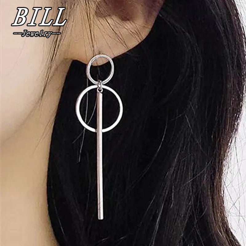 Hollow Geometric Drop Earrings — Stainless Steel