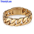Luxury Gold Color Man Bracelet Snap Button Men's Jewelry Polished 316L Stainless Steel Men's Bracelets Bangles Mannen
