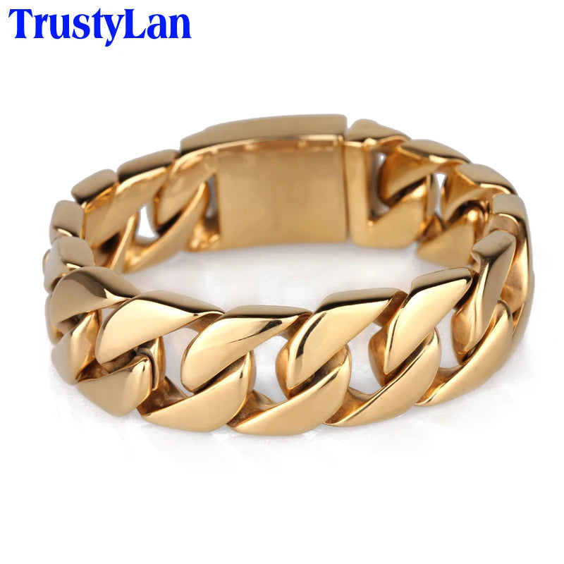 Luxury Gold Color Man Bracelet Snap Button Men's Jewelry Polished 316L Stainless Steel Men's Bracelets Bangles Mannen