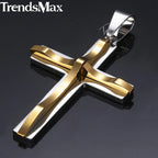 Dropshipping Cross Pendant Necklaces For Men Black Gold Color Silver Color Stainless Steel Charm Chain Male Hip Hop Jewelry KP52