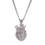 Hip Hop CZ Zircon Paved Bling Iced Out Crown Lion Animal Pendants Necklace for Men Rapper Jewelry Gold Color Drop
