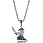 Micro Paved CZ Rhinestone Bling Ice Out Hats Samurai Oriental Warrior Pendants Necklaces for Men Hip Hop Rapper Jewelry