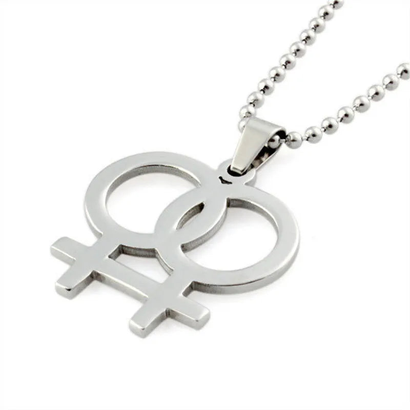 2024 Fashion LGBT Gay Pride Rainbow Girl Boy Symbol Necklaces Pendant Stainless Steel Necklace Men Jewelry