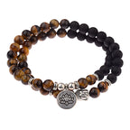 Buddha Head Beaded Bracelet — Black Stone Beads, Bronze-Tone