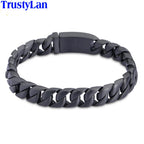 Matte Black Stainless Steel On Hand Bracelet for Men Fashion Men's Bracelets Retro 12MM Curb Link Chain Male Jewelry