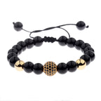 Black CZ Pave Ball Beaded Bracelet for Men — Adjustable Weave