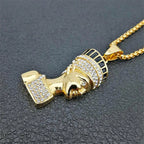 Hip Hop Jewelry Egyptian Nefertiti Queen Portrait Pendant Rhinestone 316L Stainless Steel Necklace Iced Out Chain Mens Gift