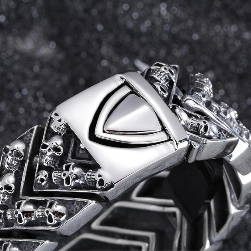 Gothic 25MM Width Skull Link Chain Men’s Bracelets for Man Punk Rock Skeleton Bracelet Male Stainless Steel Wrap