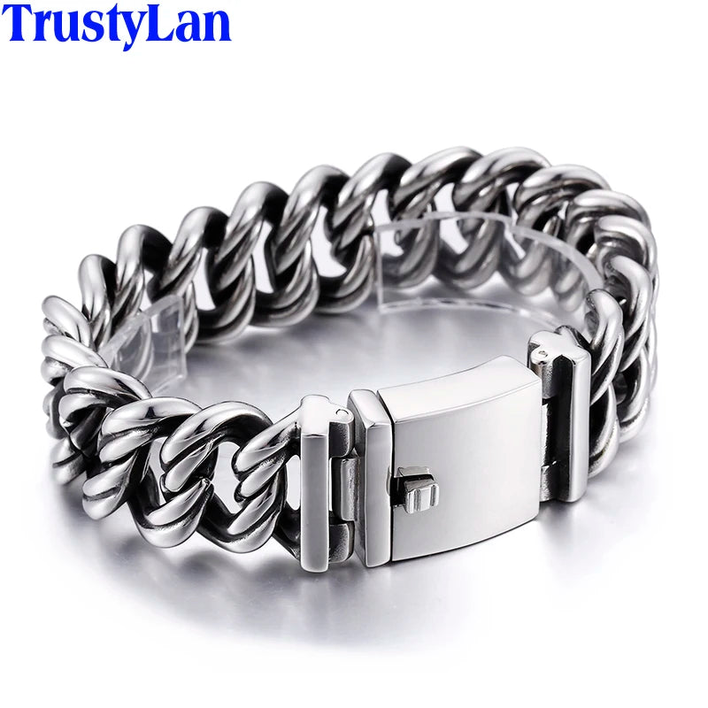 22MM Stainless Steel Chain Men‘s On Hand Chain Wrist Bracelets Biker Jewelry Bracelets For Man Mannen Armband Gift For