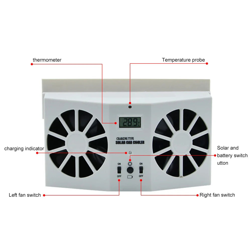 Car Window Auto Exhaust Fan Cooler Solar Powered Air Vent Cool Cooling Air Vent Conditioner Ventilator Radiator Cooling