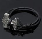 Leather Adjustable Viking Odin Raven Thors Mjolnir Hammer Viking Amulet Hammer Scandinavian Norse Bracelet for Men