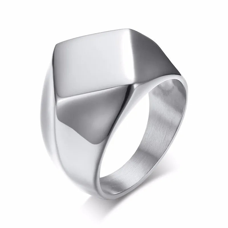 Square Flat Top Signet Ring — Stainless Steel