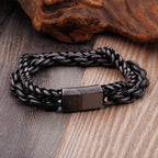 Double Chain Link Stainless Steel Men's Bracelets For Man Vintage Male Bangles Jewelry With Magnet Clasp 10 Inches