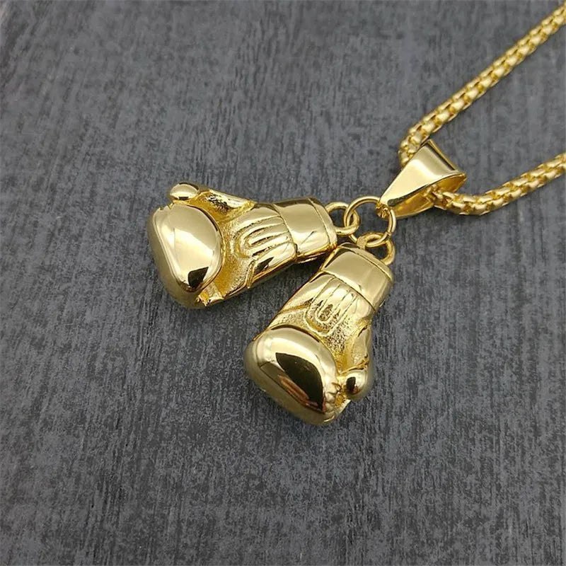 Hip Hop Pair Boxing Glove Pendants Necklaces For Men Gold Color Stainless Steel Necklace Male Hiphop Jewelry