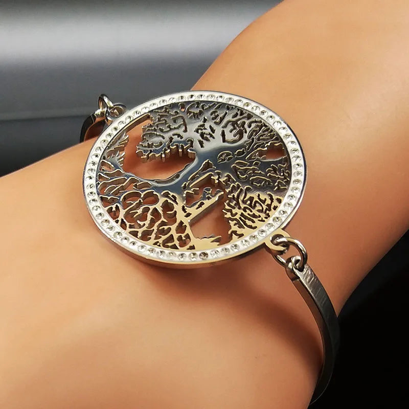 Tree Of Life Silver Bracelet Crystal Bangles Pulsera