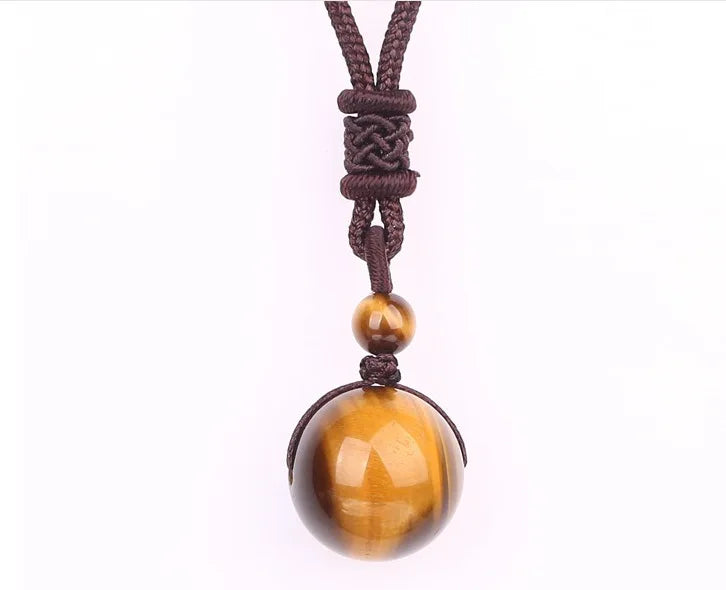 Natural Stone 16mm Black Obsidian Tiger Eye Stone Pendant Transfer Lucky Amulet Crystal Pendant Necklace
