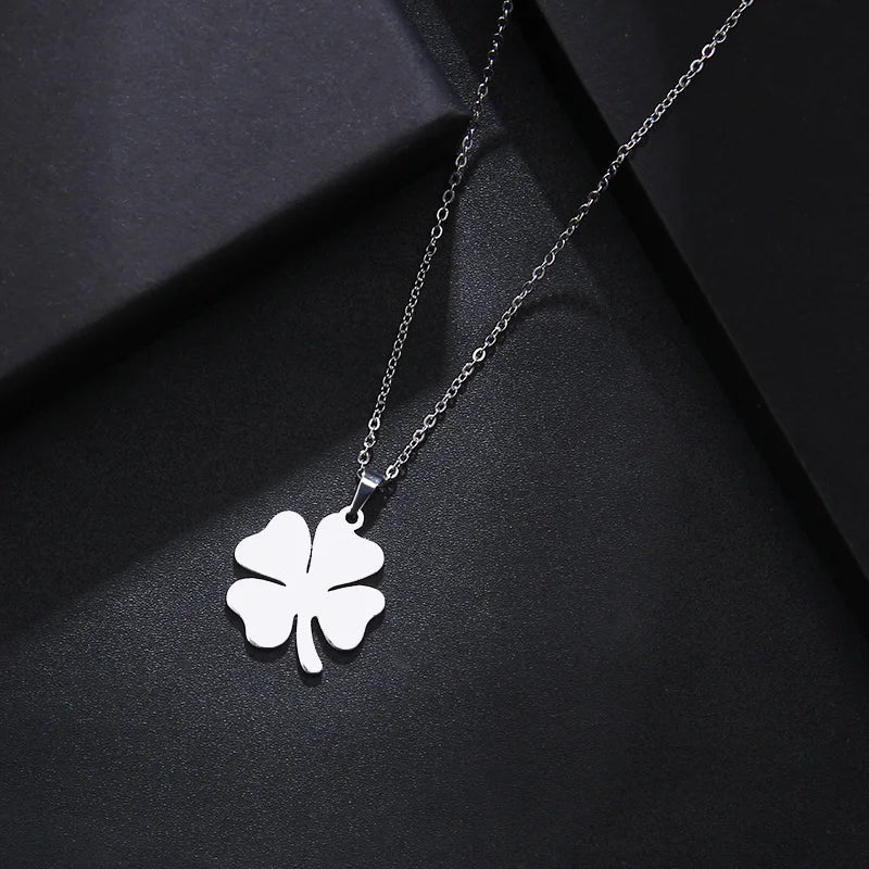 DOTIFI Stainless Steel Necklace For Women Man Lover's Clover Gold Color Pendant Necklace Engagement Jewelry