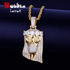 Bubble Letter Iced Religious Jesus Head Pendant Necklace Gold Color Bling Cubic Zircon Men's Hip Hop Jewelry For Gift