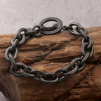 Vintage Men's Black Stainless Steel Link Chain Bracelets For Man 7.5" Barbell Shape Friendship Boys Bracelets & Bangles