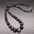 Fine Rainbow Eye Black Natural Obsidian Stone Necklace Round Bead Tower Chain Necklace for Women Men Fashion Jewelry JoursNeige