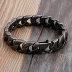 Vintage Black Stainless Steel Bracelet for Man Men's 15MM Wide Curb Link Chain Bracelets Bangles Armband Jewelry