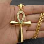 Egypt Iced Out Bling Ankh Cross Pendant Necklace For Women And Men Key of Life Stainless Steel Egyptian Jewelry