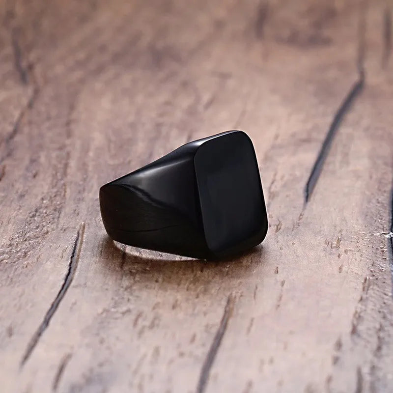 Monogram Black Signet Ring — Stainless Steel