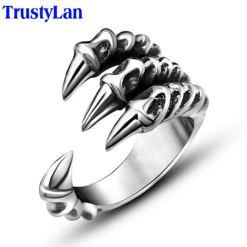 Size 7-12 Punk Rock Dragon Claw Style Men's Rings for Man Gothic Bike Jewelry Stainless Steel Finger Ring Male Jewelry